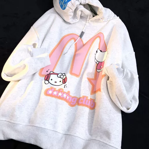 Hello kitty, балахон, утепленный лонгслив, толстовка с капюшоном, в американском стиле, оверсайз
