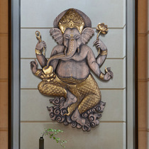 Yili Thai solid wood carving crafts living room wall decoration pendant entrance wood carving wall decoration Ganesh wall decoration