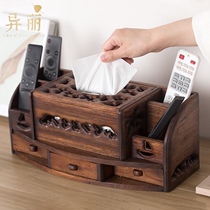 Yili retro solid wood drawer desktop remote control storage box Wooden multi-function tissue box pumping carton