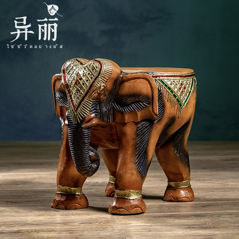 Thai Elephant Changing Shoes stool Southeast Asian furniture Furniture Solid Wood Mound Home Small Bench Wooden Stool Short Bench Wood Round Stools