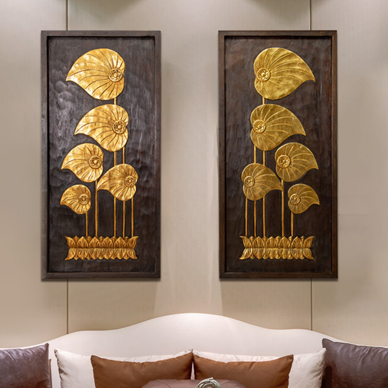 Southeast Asian Zen decorative painting living room mural sofa background wall decorations wood carving porch three-dimensional hanging painting