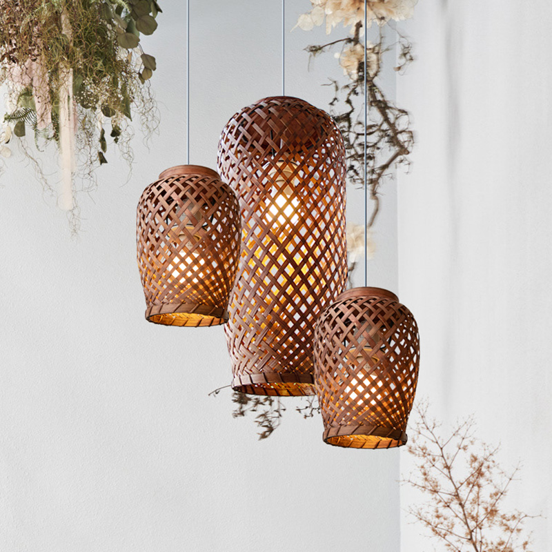 Creative Personality Bamboo Weave Pendant Light Day Style Zen-style Lantern Dining Hall Guest House Living Room Original Eco-Art Styling Lamp