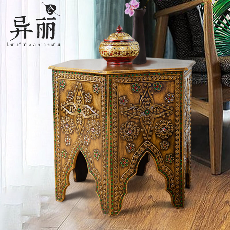 Isili Southeast Asian Style Home innate small tea table retro sofa side a few round tables Thai balcony table tea table