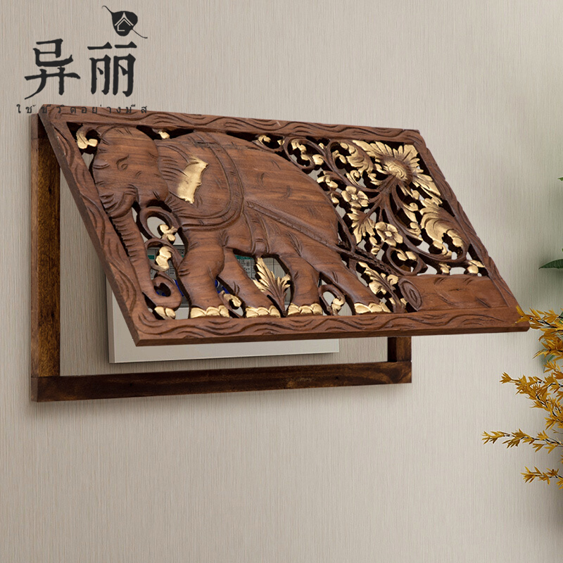 Yili Thai solid wood carved meter box decorative painting restaurant distribution box decorative box shield box electric gate box hanging painting