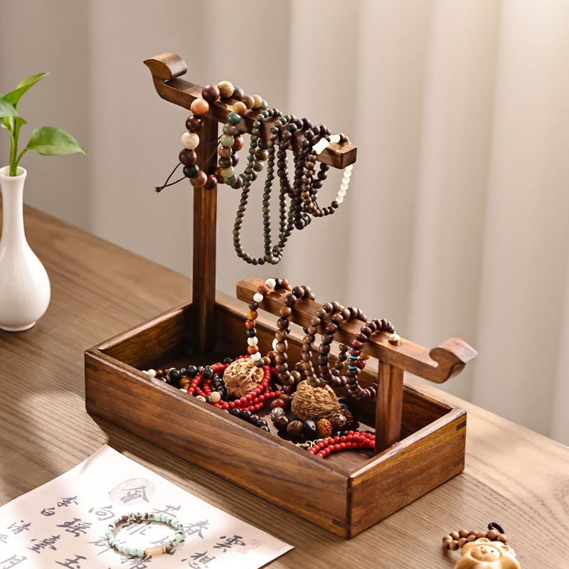 エキゾチックな無垢材ジュエリースタンドデスクトップウォッチプレイブレスレットディスプレイスタンドクリスタルブレスレットネックレス収納ラック