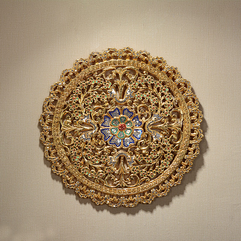 Yili Thai Background Wall Round Wall Hanging Solid Wood Carving Wall Decoration Southeast Asian Style Home Decoration