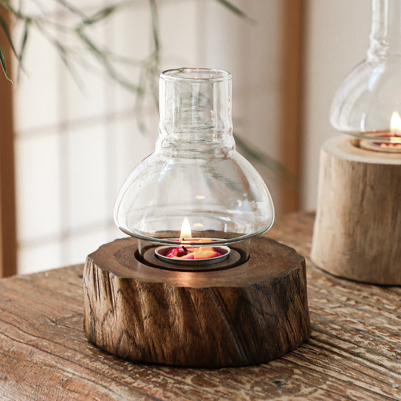 Nordic solid wood candle holder windproof lamp walk kerosene lamp retro romantic candlelight dinner outdoor windproof candle holder table decoration