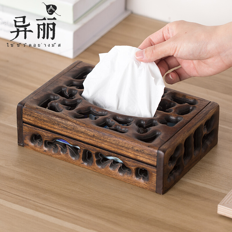 Ili Thai retro solid wood tissue box living room creative European sanitary paper box wooden removable sanitary paper box napkin paper box