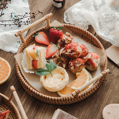Vietnamese rattan woven tray fruit plate, household rattan basket woven pastry breakfast basket, Japanese bamboo woven steamed bun basket fruit plate