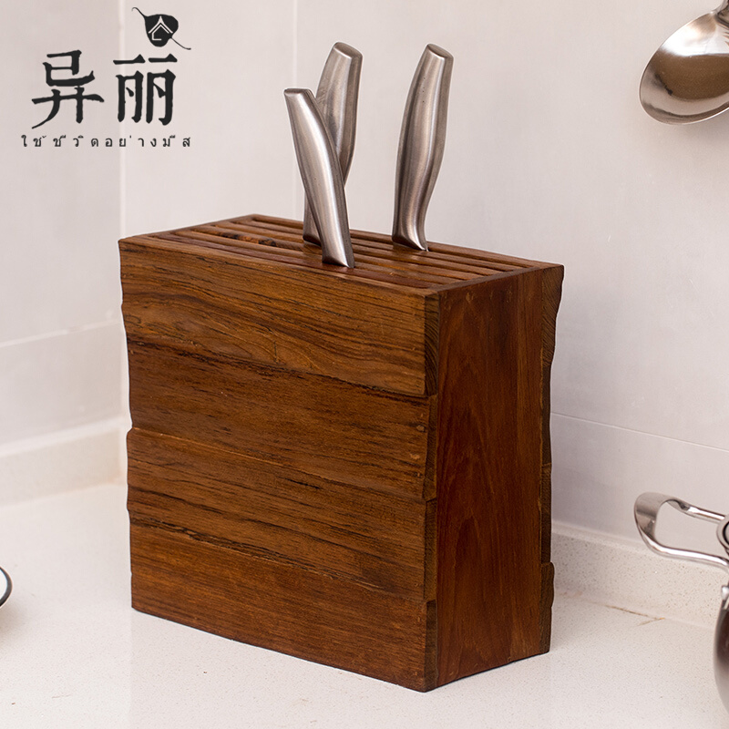 Yili Retro Knife Holder Knife Block Kitchen Supplies Kitchen Knife Shelf Solid Wood Knife Rack Shelf Knife Storage Shelf