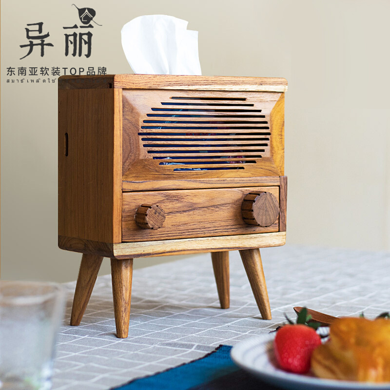 Light luxury wooden tissue box wooden drawer retro radio drawer drawer napkin contains box carton