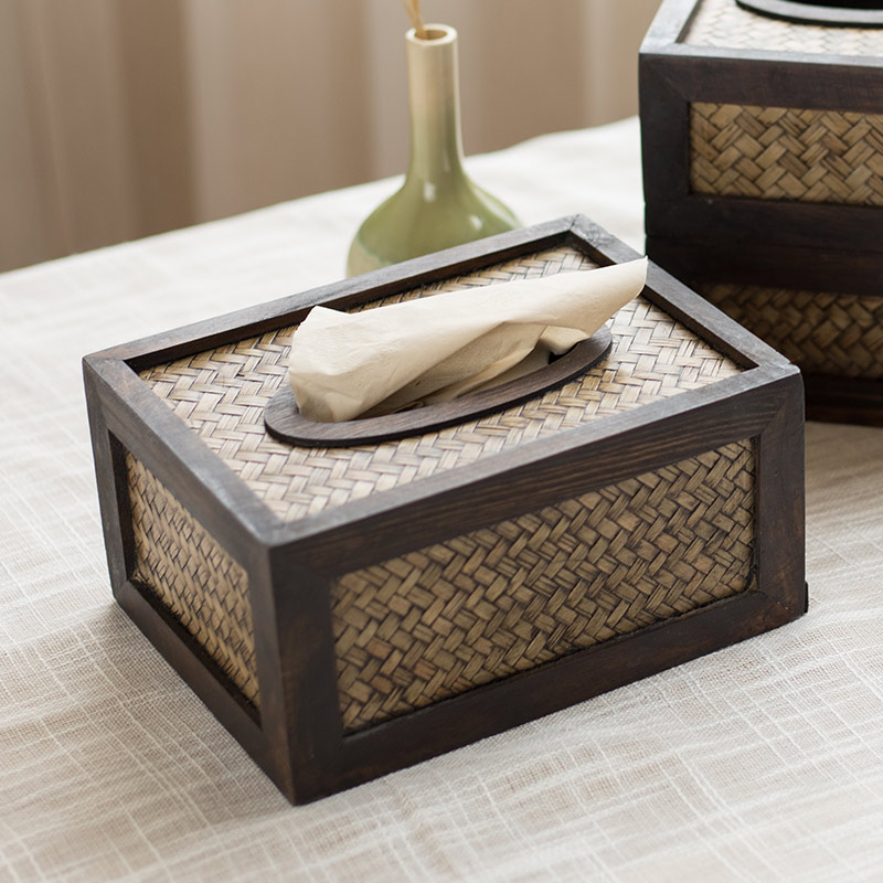 Tea table Carryout paper box drawing room home solid wood tissue box New Chinese pulp box vine wooden napkin carton