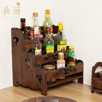 Yali retro solid wood kitchen seasoning bottle rack countertop teak knife holder floor multi-layer storage rack