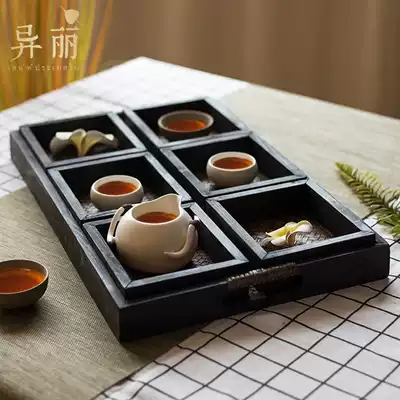 Thai bamboo woven retro wooden dry brewed tea tray club home Japanese rectangular tray solid wood tea set combination
