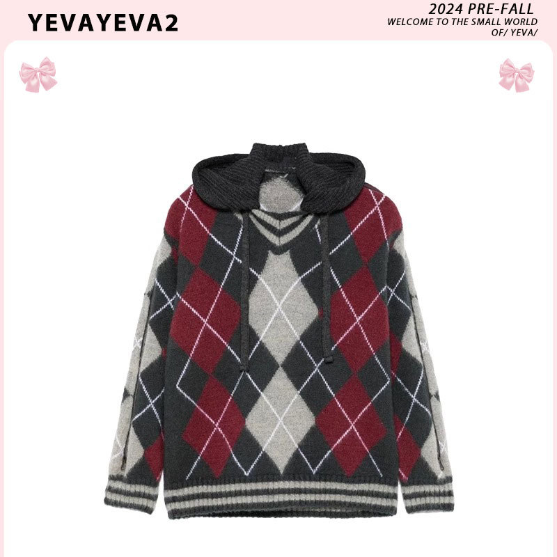 Yeva【Limited Time Clearance】Lusi's Same Style Ankelai Preppy Style Argyle Hooded Knit Sweater Christmas Sweater Yeva【Limited Time Clearance】Lusi's Same Style Ankelai Preppy Style Argyle Hooded Knit Sweater Christmas Sweater