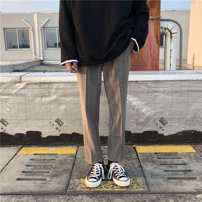 (UPAYWANG) Plaid Western Dress Pants Casual Male Pants Boomer Casual Western Pants Korean Version Couple Men's Wave Pants