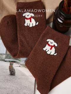 Coral velvet thick socks for women ins trendy winter mid-calf socks to keep warm and cute cartoon dog stockings with birkenstock shoes and socks