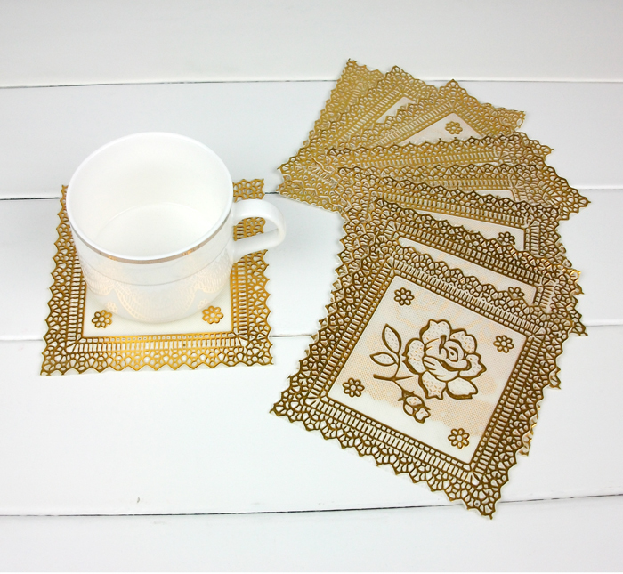 Decorated with small gold PVC cushion coaster heat insulation mat 10 pieces pack