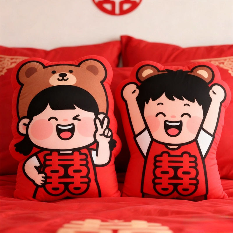 Cute Bed Dolls, a Pair, New Wedding Style, Wedding Room Decoration, Red Pillows, Newlyweds, Sofa Gift Cute Bed Dolls, a Pair, New Wedding Style, Wedding Room Decoration, Red Pillows, Newlyweds, Sofa Gift