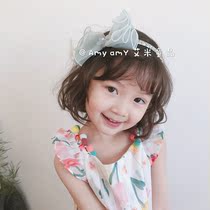 Korean childrens mesh hairband Chiffon flower beaded bow small host June 1st performance birthday gift