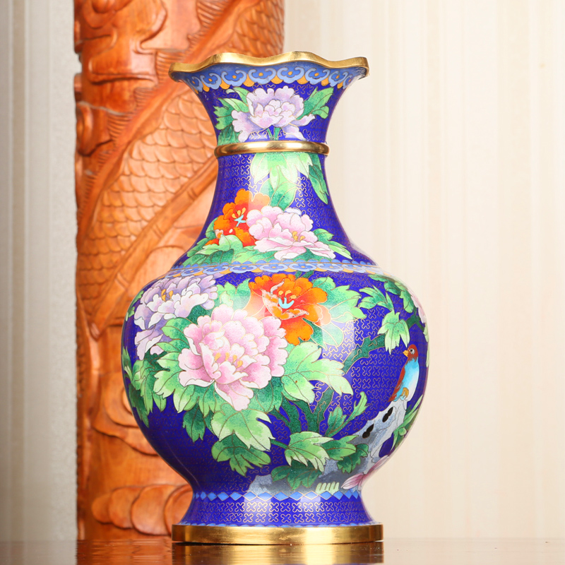 Jing Tai Blue Vase Swing Piece Beijing Gift 12 Inch Flower Mouth Bottle Foreign Gift Business Gift Bronze Tire Pinch enamel