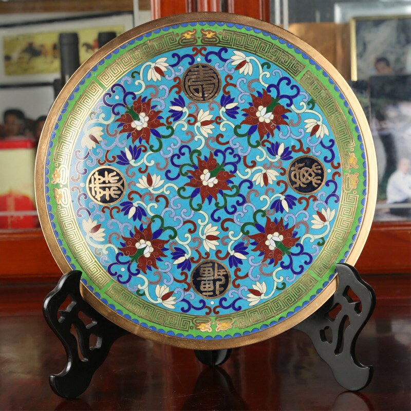 Cloisonne appreciation plate longevity without borders Disc decoration Birthday celebration gift Foreign affairs gift Business Beijing craft gift decoration