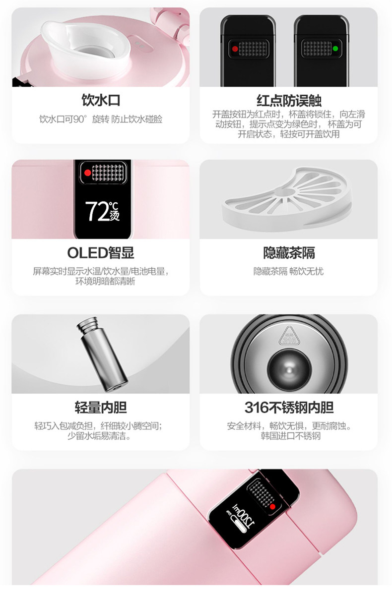 Кнопки Smart 鍗庝负鏅洪€夊搱灏旀柉鏅鸿兘淇濇俯鏉疧led鏅鸿兘灞忔樉濂崇敓楂橀鍊?50ml渚挎惡寮忓皬宸ф按鏉瓙