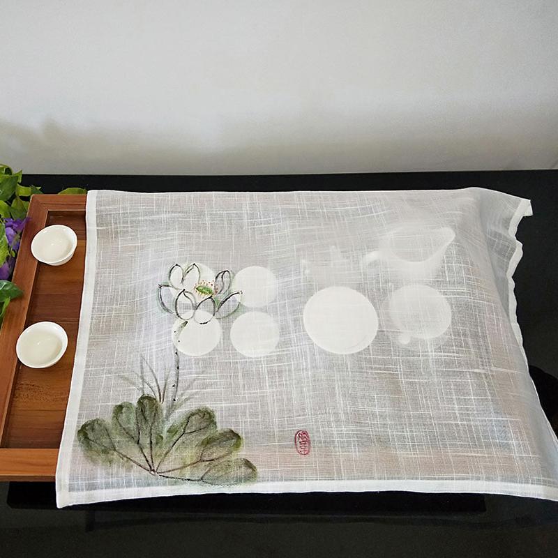 Tea Set Cover Cloth, Dustproof, Rectangular, Chinese-Style Hand-Painted Zen Tea Table, Tea Cup, Tea Tray Cover Cloth, Home Appliances, Soy Milk, Coffee Machine