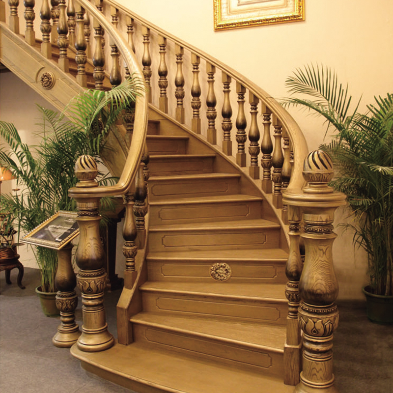 LEKO solid wood staircase American red oak arc integral staircase step handrail window sill railing Chongqing custom