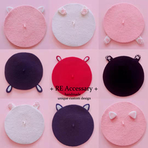 Cute girl hand felt cat ear cat claw rabbit ear beret soft girl biscuit hat painter hat collection