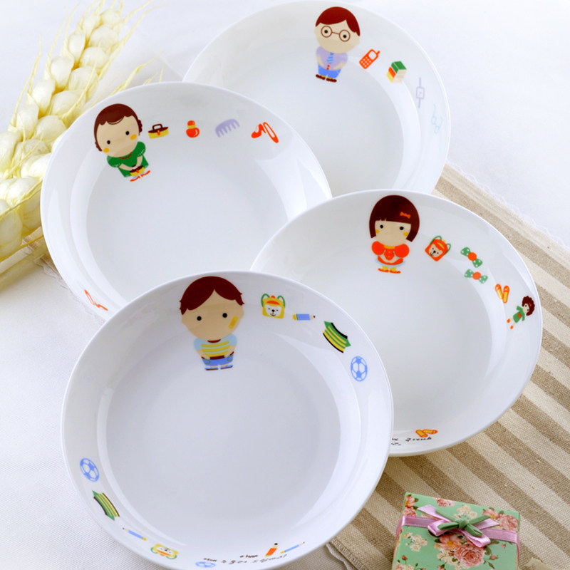 Bone China children's set tableware, ceramic plates, cartoon vegetable plates, home deep plates, square plates, parent-child dinner plates, Western dinner plates
