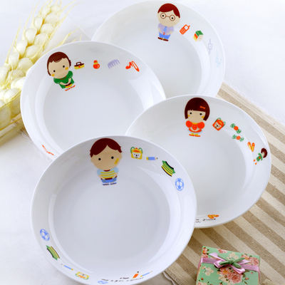 Bone China children's set tableware, ceramic plates, cartoon vegetable plates, home deep plates, square plates, parent-child dinner plates, Western dinner plates