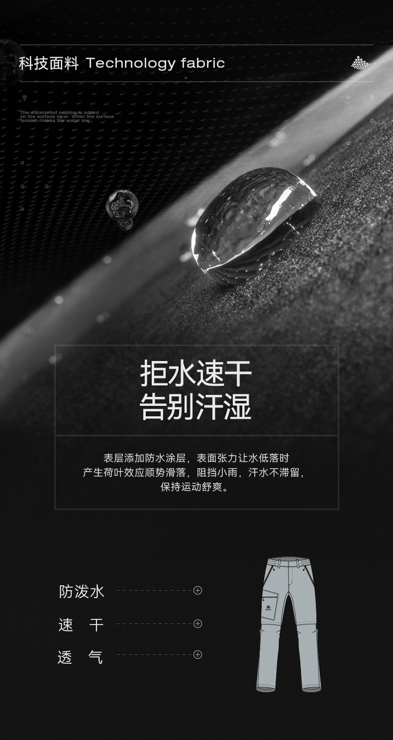 凯乐石 男子夏季薄款 可拆短速干两节裤 防刮透气战术长裤 图3
