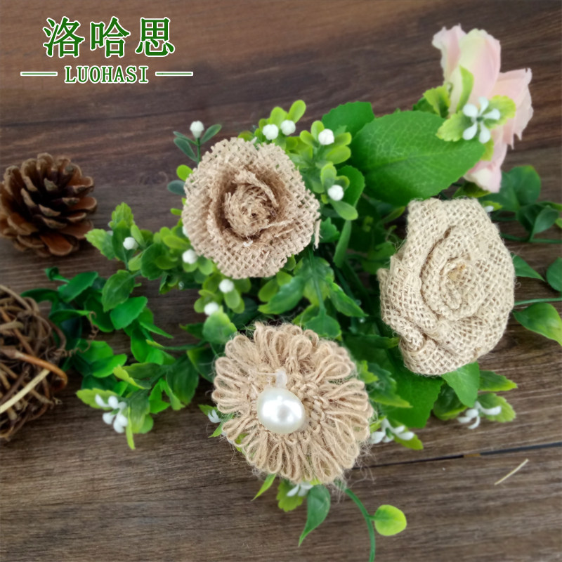 Natural eco-friendly jute thread linen flower handmade diy accessories bottle crafts decorative accessories rose flowers