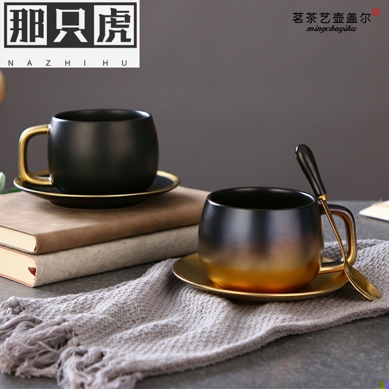 American new Gradual Layer Ceramic Coffee Cup Creative Sketching coarse Cup Saucer BRIEF ENGLISH-STYLE AFTERNOON TEA CUP
