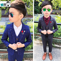 Autumn and winter thickened childrens clothing Childrens plaid suit three-piece boy small suit suit Flower girl dress performance suit