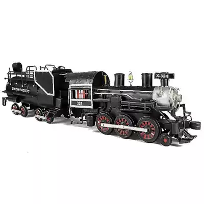 Wrought iron retro old-fashioned locomotive model old green leather craft gift decoration window display model room decoration decoration