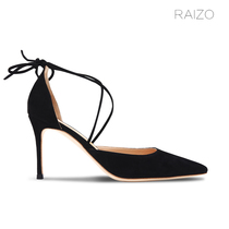 RAIZO light luxury 4-color strappy hollow high heels womens thin heel pointed comfortable leather bottom handmade shoes black