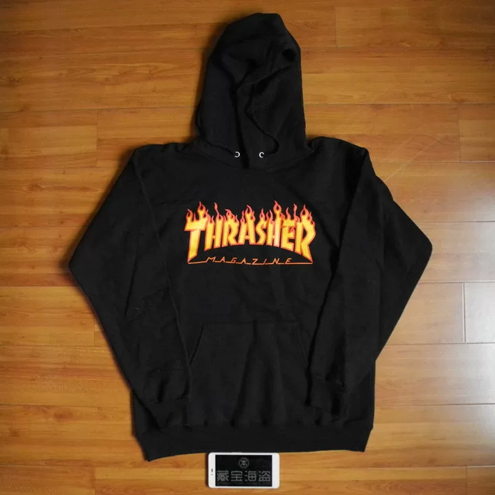 Худи Thrasher с огненным логотипом — размеры S–L, цвета чёрный, тёмно‑синий, серый