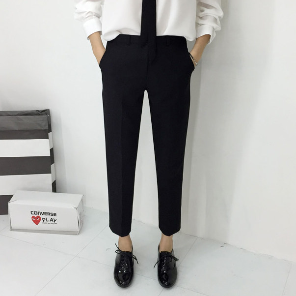 Spring and summer navy blue straight-leg pants, nine-point pants, Korean style high-waisted suit pants, women's casual suit pants, cigarette pants, work pants