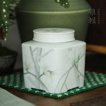 Elegant Kyaukkyaukkyaukkyaukkyaukkyaukhand Glazed Hand-painted Jade Blue Tea Leaf Jars Storage Jar Y