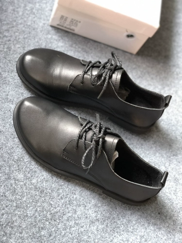 Maodou Большой размер обувь модель осень и зима плюс бархатный литературный литературный чистый черный мягкий слой кожаная обувь кожаная обувь 35-40