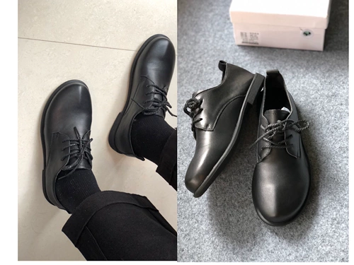 Maodou Большой размер обувь модель осень и зима плюс бархатный литературный литературный чистый черный мягкий слой кожаная обувь кожаная обувь 35-40