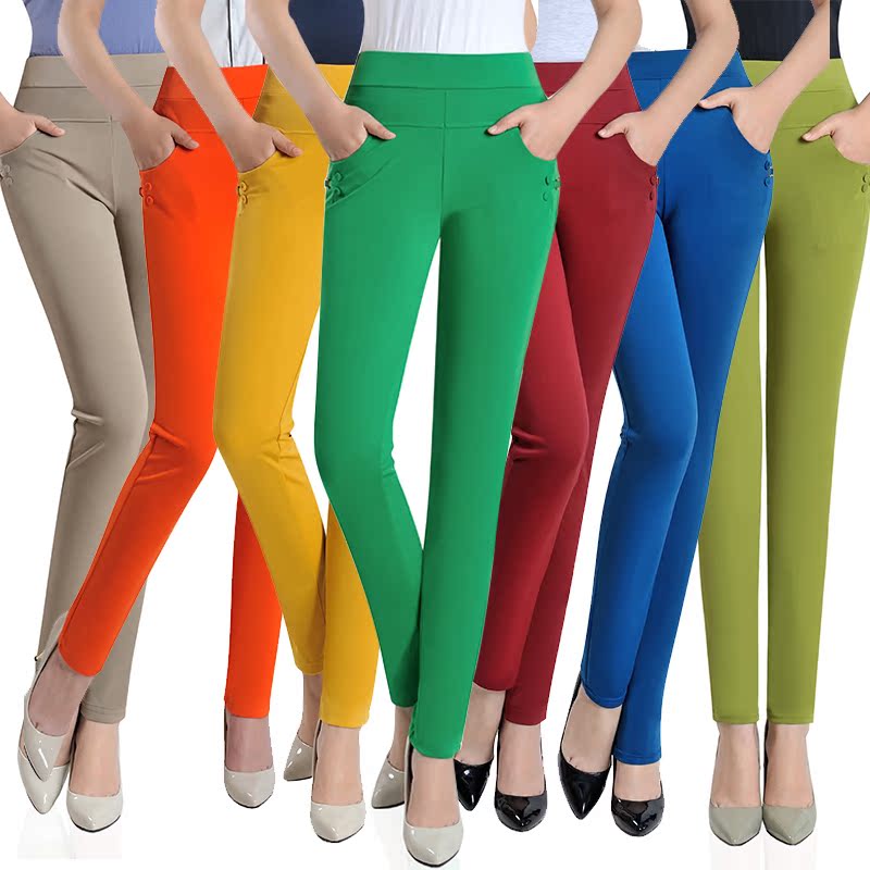 Mom pants summer thin section nine-point pants color high waist elastic casual pants middle-aged summer straight leggings