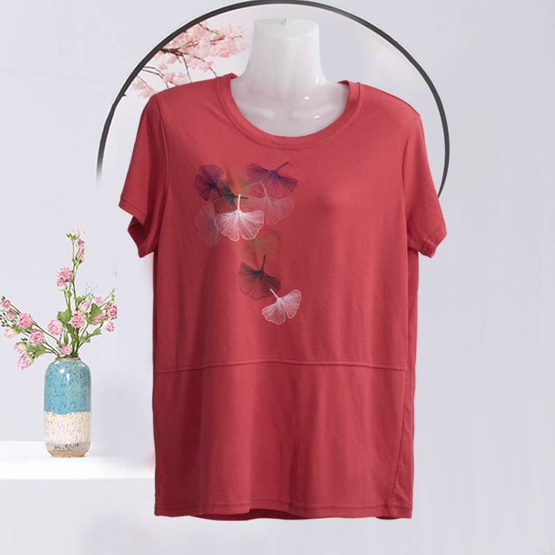 Middle aged T-shirt female summer slim fit loose large size dress half sleeve round collar embroidered mother summer dress blouse short sleeve