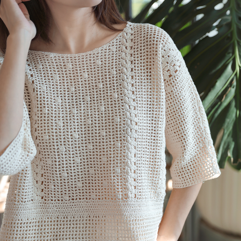Mao'Er Handmade Summer Hollow-Out Round Neck Short Sleeve Material Kit Crochet Handmade DIY Summer Flat Strap Thread