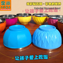  Korean style color student rice bowl Stainless steel double-layer bowl Childrens bowl anti-fall and anti-scalding bowl Household rice bowl Plastic bowl