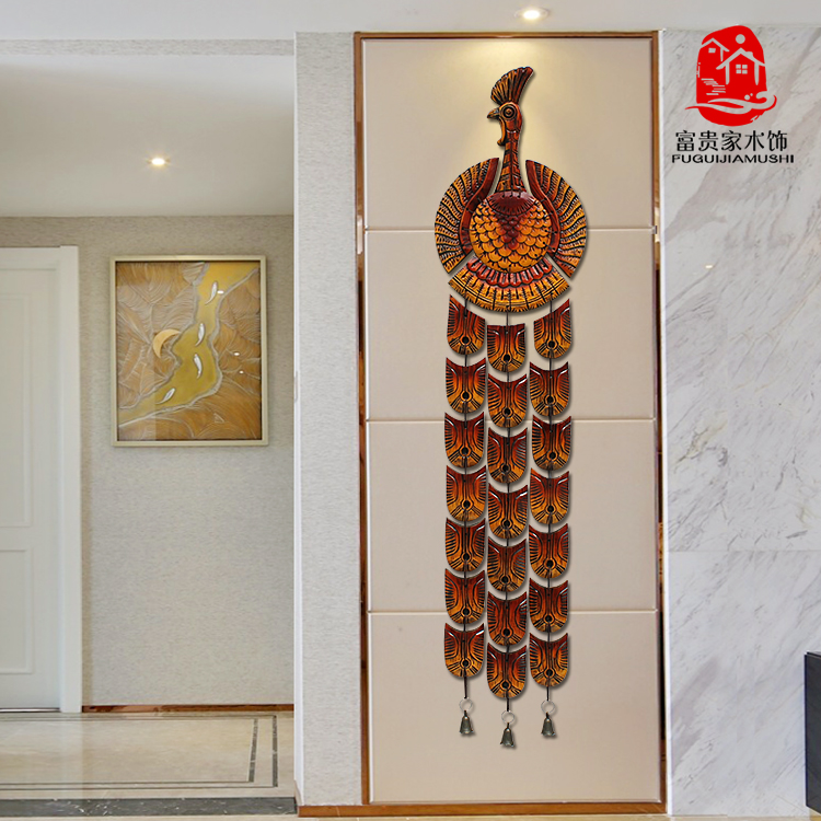 Creative Living Room Solid Wood Wall Decoration Pendant Wall Hanging Accessories Peacock Entrance to the family Xuanguan TV Background wall Wall Decoration