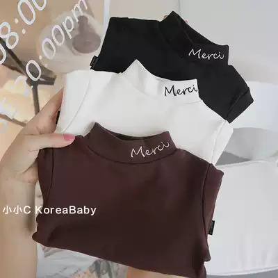 Embroidery small high neck Korean baby dress dense velvet base shirt 2021 autumn new male and female baby T-shirt
