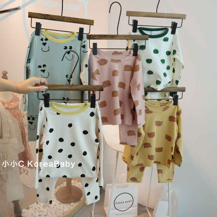 South Korea baby cotton soft waxy home clothes Baby spring warm autumn clothes pajamas set